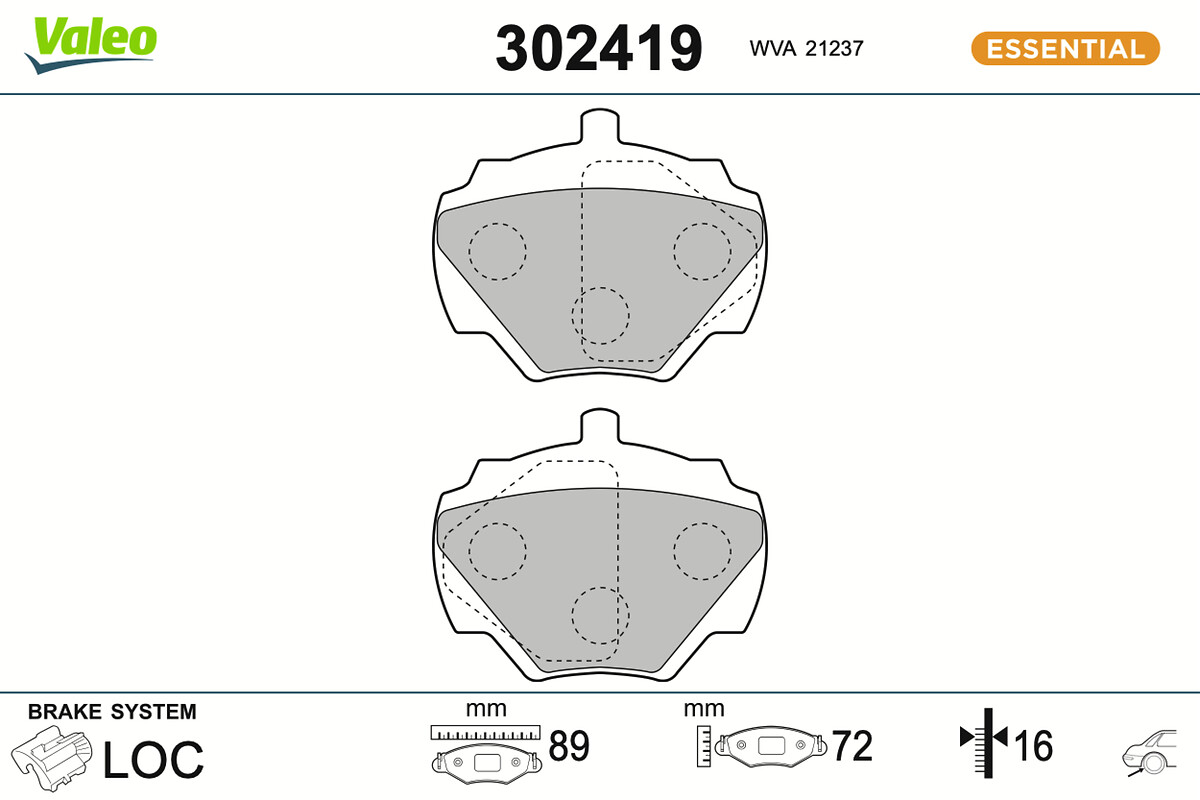 Jeu de 4 plaquettes de frein VALEO ref. 302419
